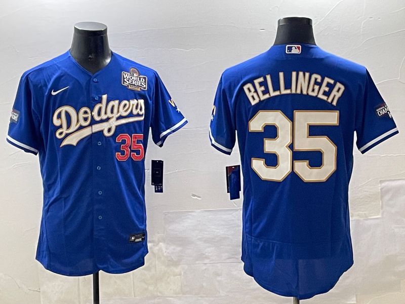 Men Los Angeles Dodgers 35 Bellinger Blue Gold Elite 2025 Nike MLB Jersey style 7